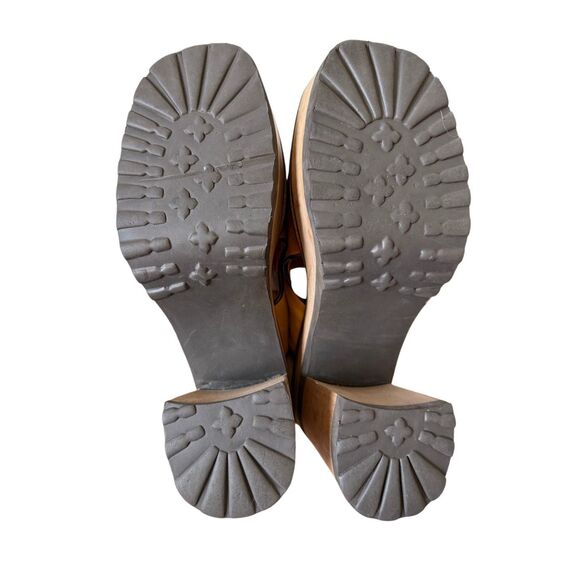 Steve Madden Ember Patchwork Platform Leather Sandals Mules 70s Y2K Wooden Chunk - Picture 9 of 12